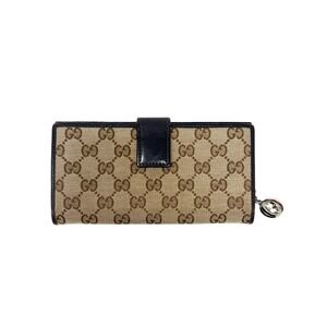 Gucci GG Monogram Canvas Zip‎ Wallet Black Leather Trim